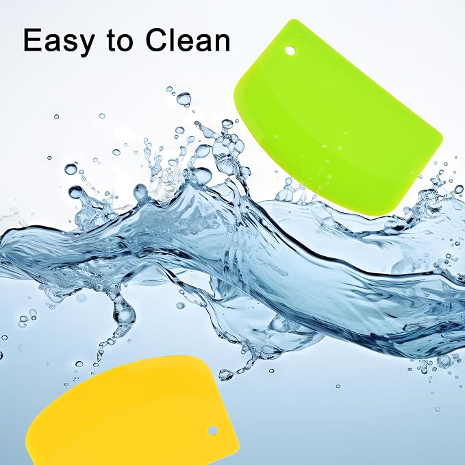 5 Pack Dough Scraper, 5.3 x 3.6 Inch Plastic Bench Scraper, Bowl Spatula, Kitchen Pastry Cutter Tool for Bread Dough, Pastry, Pizza, Baking Cake (Green,Yellow,White)
