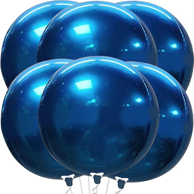 KatchOn, Metallic Blue Mylar Balloons - Big 22 Inch, Pack of 6 | Round Ramadan Balloons for Ramadan Decorations | Eid Decorations, Blue Party Decorations | Baby Shower, Blue Birthday Decorations