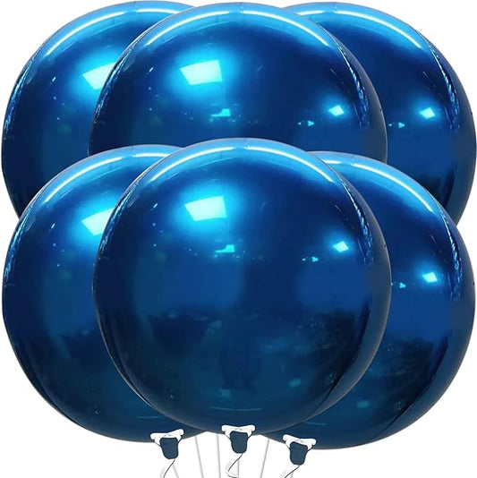 KatchOn, Metallic Blue Mylar Balloons - Big 22 Inch, Pack of 6 | Round Ramadan Balloons for Ramadan Decorations | Eid Decorations, Blue Party Decorations | Baby Shower, Blue Birthday Decorations