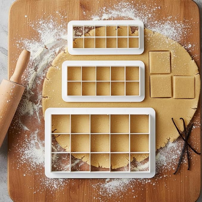 3Pcs White Square Cookie Cutter Set, Geometric Multicutter Square Cake Fondant Cutter, Cookie Cutter Biscuit Cutters Cake Decorating,Baking Tools and Accessories(3 Size）