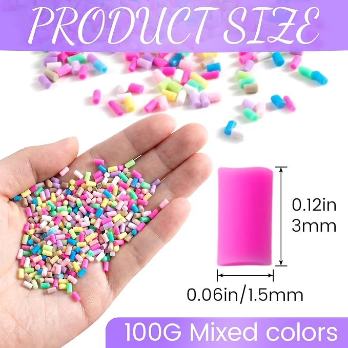 100g Mini Fake Candy Sprinkles, 3mm Polymer Clay Slices Sprinkles for Nail Art, Non-Edible Slime Clay Slices Charm Supplies for Party Wedding Decoration DIY Crafts- Mixed Colors
