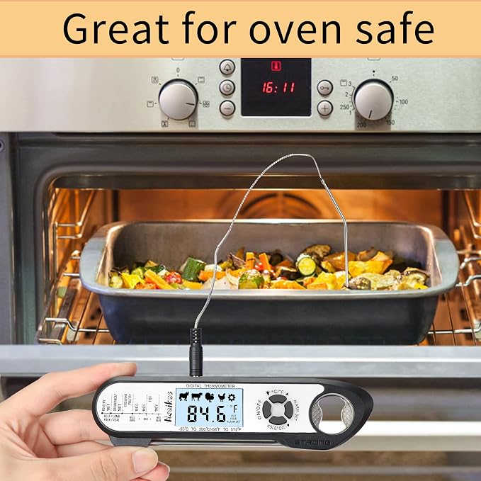 Digital Meat Food Thermometer - 2~3S Instant Read Cooking Thermometer, Backlight, Built-in Magnet, Calibration, Foldable Probe for Kitchen Deep Fry BBQ Grill Roast Turkey