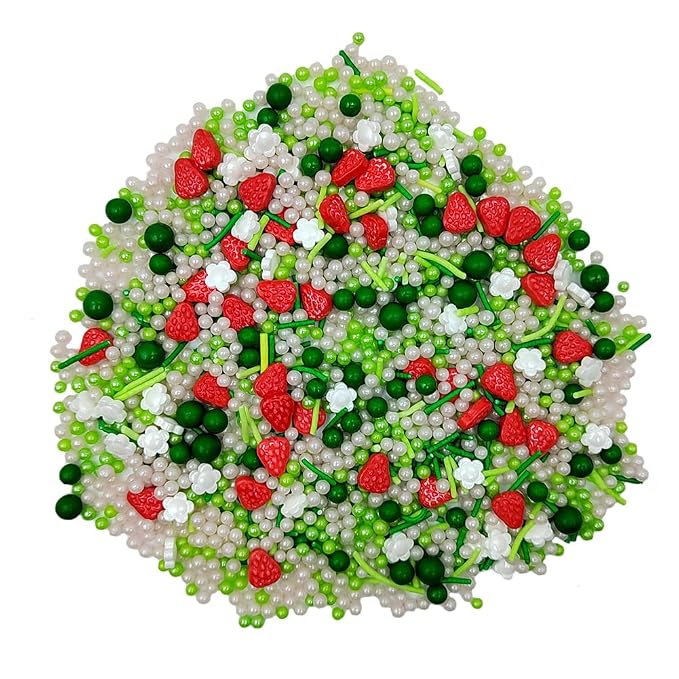 Edible Strawberry Sprinkles for Cake Decorating, Edible White Flower Sprinkle Strawberry Shortcake Baby Shower Decorations Sprinkles Cookie Decorations Cupcake Toppers Ice Cream Donut Decoration