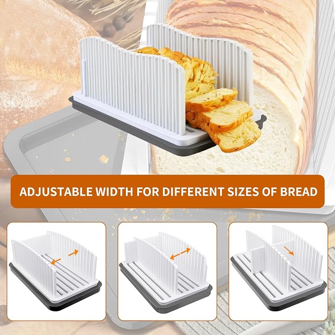 Professional Bread Slicer with Adjustable Guide, Foldable Cutter for Homemade Loafs, Bagels, Crumb Catcher Tray, Dishwasher Safe, Effortless Thick/Thin Slices