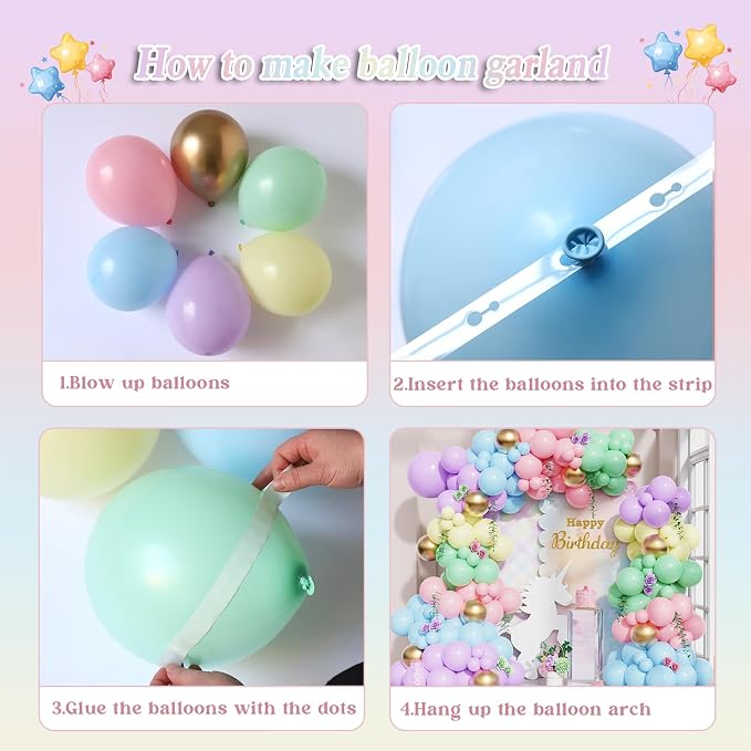 160pcs Pastel Rainbow Unicorn Balloon Garland Arch Kit,Macaron Blue Pink Green Yellow Purple Balloon for Rainbow Unicorn Theme Birthday Baby Shower Wedding Decoration Easter Bunny Hunt Party Supplies