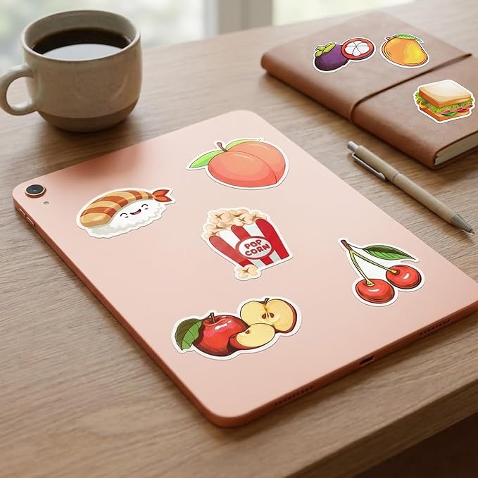 100 Pcs Food Fruit Stickers for Kids Teens Water Bottles Laptops Scrapbook Decoration Party Favors Classroom Rewards Cute Vegetable Snack Waterproof Vinyl Decals