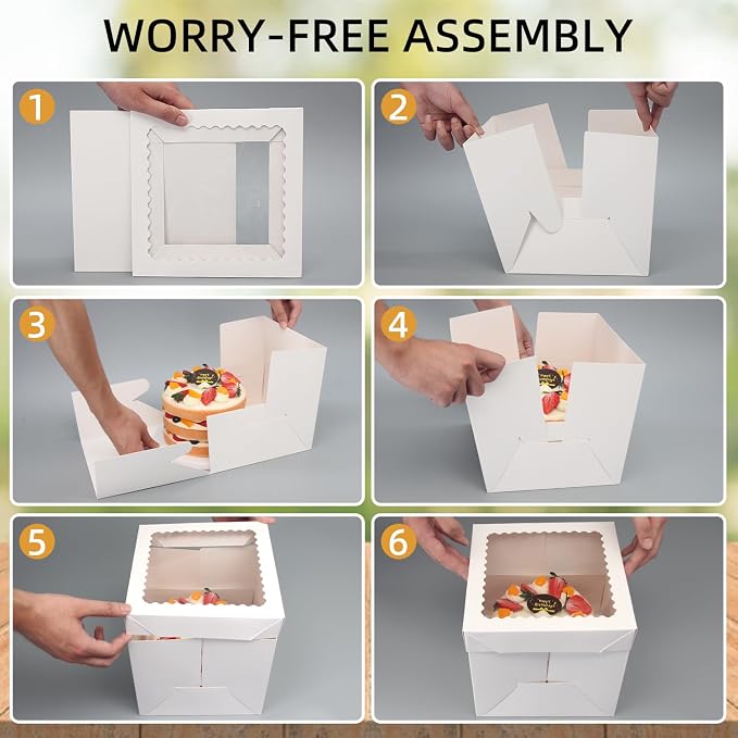 10 Pack Cake Boxes,Tall Cake Box with Window, White Bakery Boxes, 12x12x8 Inch Large Baking Boxes with Sticker, Cardboard Cake Box for Multi-Layer Cakes, Cake Decorating Supplies for Gift Giving
