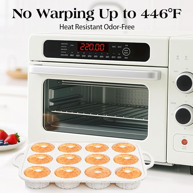 Vinino 3 Inch Silicone Mini Fluted Tube Cake Pan with Metal Reinforced Frame, 12-Cavity Mini Flan Mold, Nonstick Baking Pan for Mini Donuts, Muffins, Brownies, Jellies, 1 Pack