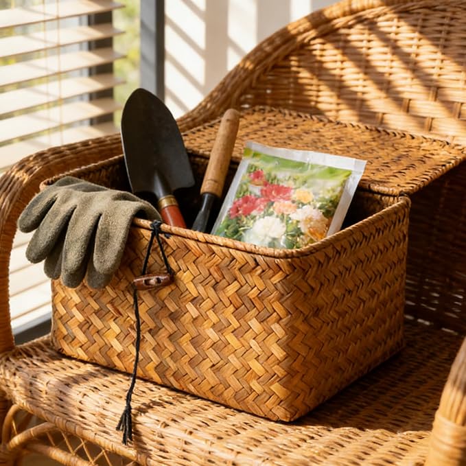Covered Handcrafted Rattan Storage Basket User Friendly Materials for Neat Organization in Various Rooms User Friendly Organizers
