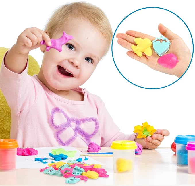 40 Pieces Mini Dough Tools Set for Kids Ages 3-8 Plastic 1 Inch Cookie Cutters Various Colorful Sand Molds and Fruit Shapes Accessories for Kindergarten Classroom, Party Favors Set Children's Gifts