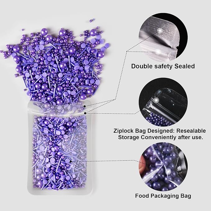 HUEBEATY® 6-in-1 Purple Edible Pearls Sprinkles, Sanding Sugar for Cake Decorating, Cupcakes, Cookies & Ice Cream - 180g, Edible Mardi Gras, Halloween & Mermaid Purple Cake Sprinkles and Decorations