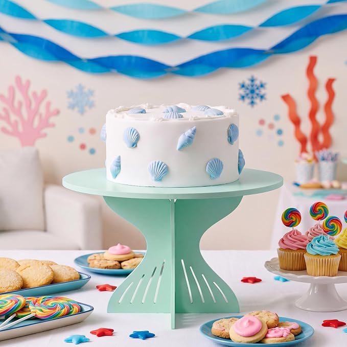 Lallisa 12" Mermaid Cake Stand Blue 3D Ocean-themed Party Decorations with Mermaid Tail Base PVC Dessert Holder Centerpieces for Ocean-themed Party Birthday Baby Shower Supplies
