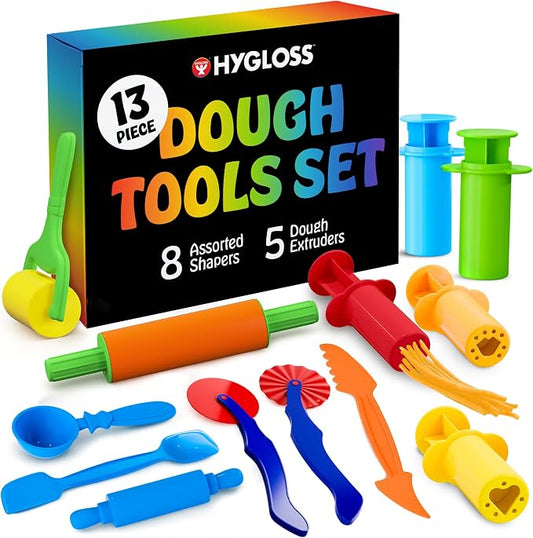 Hygloss 13 Pcs Dough Tools Set – Dough Extruders + Dough Cutters Set – Educational Modeling Clay Tools – Preschool Toys & Toddler Activities – Arts & Crafts for Kids Ages 3-5
