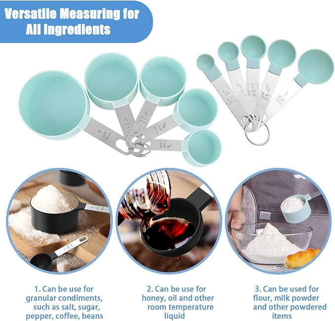 Measuring Cups and Spoons Set, 10-Piece, blue | Stackable Nesting Design, Stainless Steel Handles, For Cooking, Baking & Meal Prep