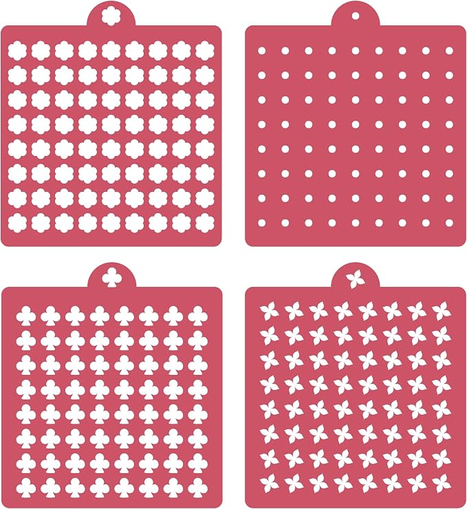 4 Pack Reusable Royal Icing Sprinkle Stencils Gem Glitter Stencils Bakery Stencil Template Set for Cookie Cake and Cupcake,Crafts DIY Tumblers Reusable Glitter & Gem Template Set (Flower)