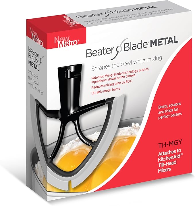New Metro Design Beater Blade Metal TH-MGY Compatible with KitchenAid 4.5-5 Qt Tilt-head Stand Mixer, Grey