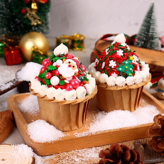 Christmas Sprinkles for Cake Decorating 7 ounce Edible Christmas Tree Star Red Green Pearls Sugar Jimmies Confetti Holiday Sprinkles for Cupcake Toppers, Cookie, Ice Cream Decorations Christmas Party