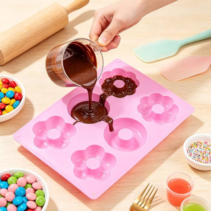 6 Cavity Donut Flower Silicone Chocolate Molds Set Of 2 | For Candy Chocolate Cake Decoration