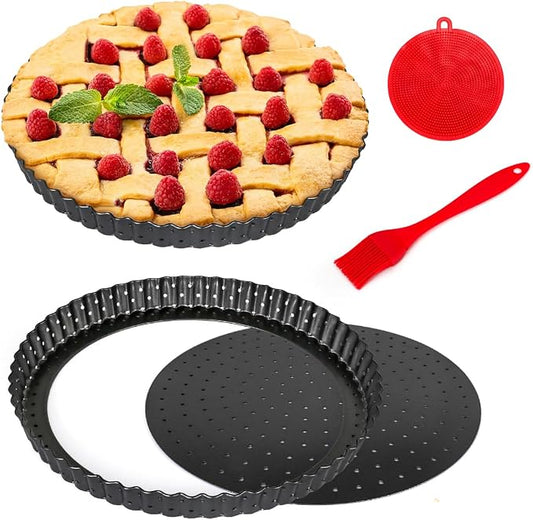Gutsdoor Pie, Tart & Quiche Pan with Removable Bottom Nonstick Round Quiche Baking Dish Pie Pans for Baking Kitchen (9.5 Inch)