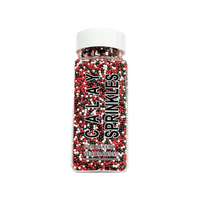 Homipooty Red White and Black Nonpareils Sprinkles Edible Red and Black Pearl Sugar sprinkles 110g/3.88oz 2mm Mini Pearls for Cake Decorating Cupcake Topper and Cookie Ice Cream Halloween Christmas Supplies