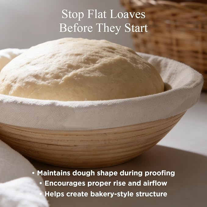 Sourdough Bread Kit – 9-Inch Banneton Proofing Basket with Liner, Whisk, Lame, Scrapers and Recipe Guide | Complete Bread Making Supplies and Sourdough Tools – Great Gift Idea for Bakers