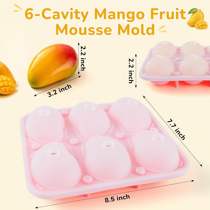 3D Mango Silicone Mold for Mousse, 6-Cavity Fruit Pudding Mango Mold for Baking Pastry, Non-Stick Mango Shape Cake Mold for Mousse Cake, Jelly, Chocolate, Ice Cream