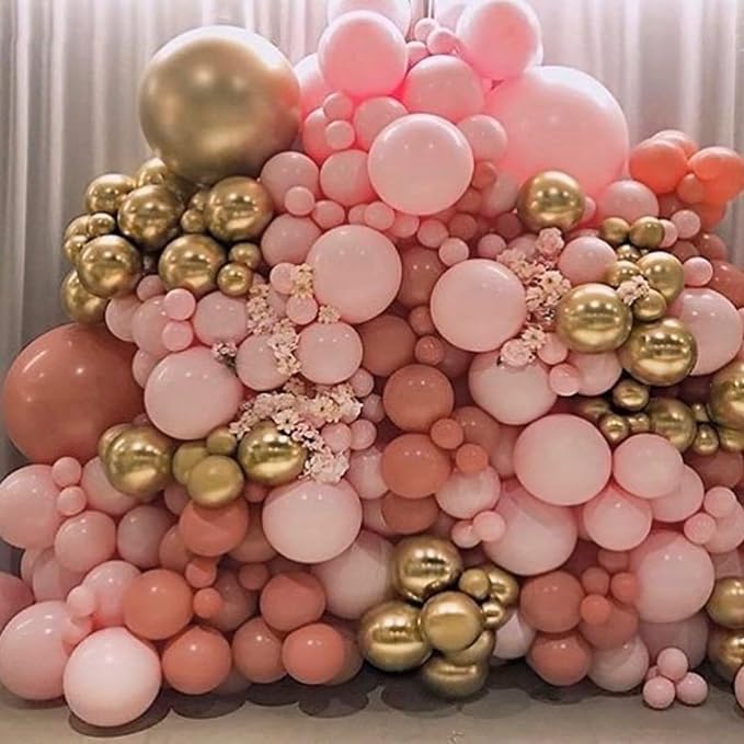 Pink and Gold Balloon Arch Kit, 100pcs Metallic Gold Pastel Macaron Pink Balloon Garland Kit with Different Sizes 18/12/10/5 inch Balloons for Baby Shower Wedding Girls Women Birthday Party Decoration