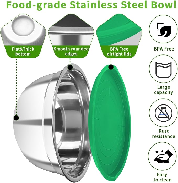 7 Pcs Stainless Steel Mixing Bowls with Colorful Lids Set | Metal Mixing Salad Bowls Nesting Design for Kitchen Mixing/preping/Saving, Size: 0.7, 1.1, 1.5, 2.1, 3.5, 4, 4.5Qt