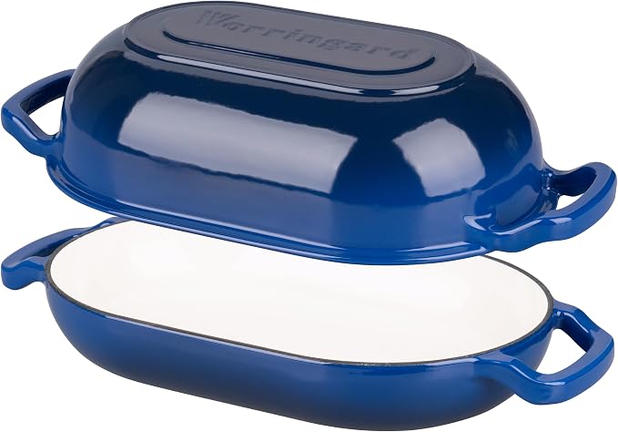 VORRINGARD Enameled Cast Iron Sourdough Bread Oven, Dutch Oven, Loaf Cast Iron Bread Pan for Homemade Bread Baking, Meatloaf Pan with Lid, 5QT, Blue