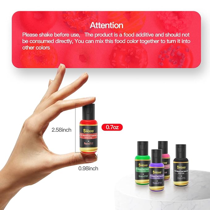 Oil Based Food Coloring for Chocolate, 20ml Candy Coloring for Cake Decorating, Forsting, Edible Food Dye for Baking Cookies Icing Fondant Meringues(.7 Fl. Oz Each Bottles, Each Bottles)