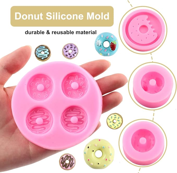 Zixiang Donut Silicone Mold Doughnut Fondant Molds for Cake Decorating Cupcake Topper Gummy Candy Chocolate Gum Paste Polymer Clay Set of 4