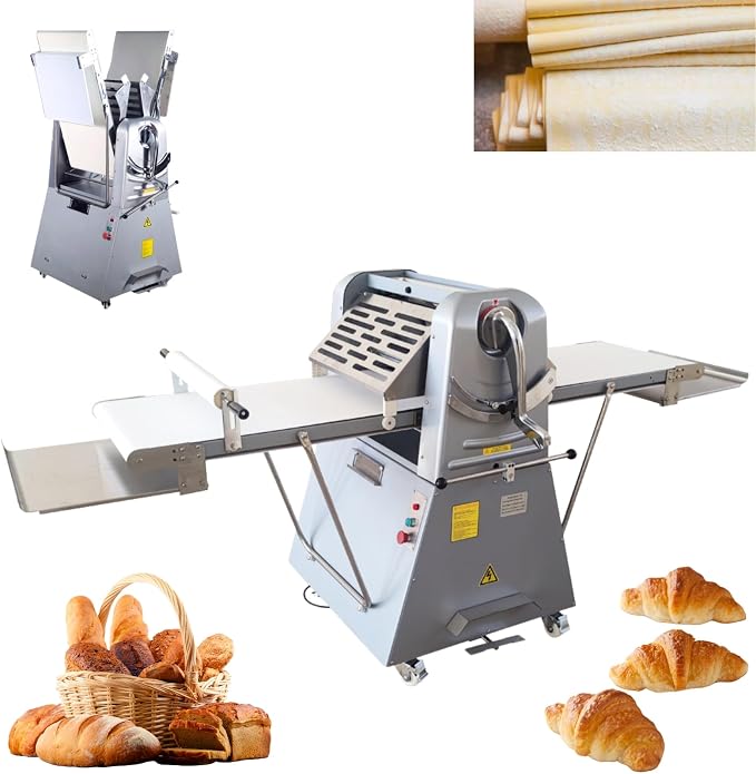 Commercial Electric Dough Sheeter Machine Stainless Steel Vertical Foldable Design 82.3"x19.7" Conveyor Belt 0.04-2" Adjustable Thickness for Croissant Pastry Bakery Canteen 110V
