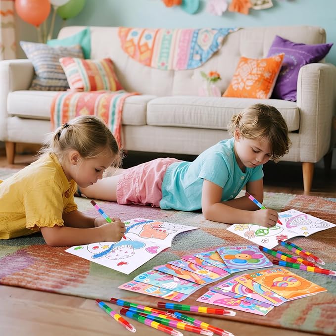 BenLouis 12 Hippie Boho Mini Coloring Books Kids with 12 Stacking Crayons Retro Daisy Party Favors Small Activity Books Bulk for Kids Two Groovy Party Gift Goodie Bag Stuffers