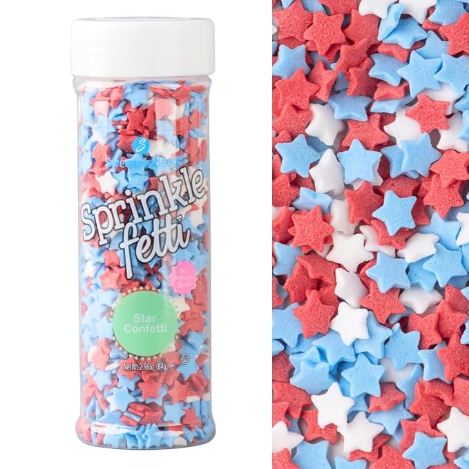 Sweets Indeed Dye Free 4th of July Star Sprinkles – Red White and Blue Patriotic Star Sprinkles with No Artificial Dyes for Baking & Decorating Cupcakes, Cookies, Cakes & Desserts – 2.96 ounces