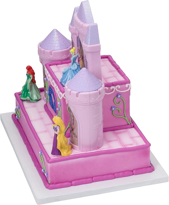 DecoSet® Disney Princess Happily Ever After Birthday Cake Topper, 6-Piece Cake Decorations, Includes Castle with Moveable Turrets, Cinderella, Ariel and Rapunzel Figurines