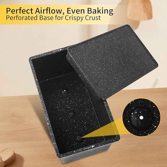 Cast Aluminum Pullman Loaf Pan with Lid, 8x4 Inch Nonstick Professional Bread Pan for Sourdough & Sandwich, Heavy Duty Warp-Proof, Superior Even Heat Distribution, Speckled Black