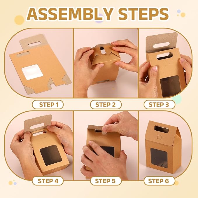 uxcell 8Pcs Gift Boxes, Favor Box with Clear Window and Handle, Stand Up Favor Treat Boxes for Candy, Cookies, Party Store, Packaging, Wedding, White
