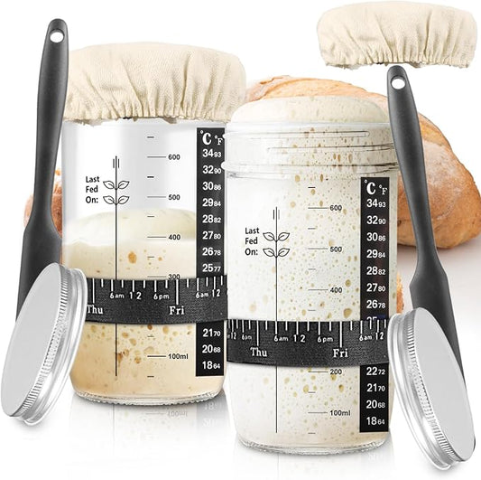 zunmial Sourdough Starter kit, 34OZ Sourdough Starter Jar with Date Marked Feeding Band, ThermometerCloth Cover & Metal Lid, Reusable Sourdough Bread Baking Supplies, Home Baking Gifts