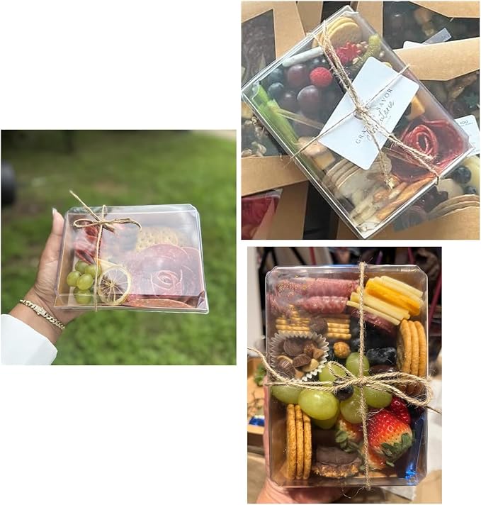 40 Pack Paper Charcuterie Boxes with Clear Lids, 7 x 5 Inch Brown Disposable Take Out Bakery Container, To Go Boxes for Cake Slice, Cupcakes, Sandwiches, Cookies, Cocoa Bombs, Salads
