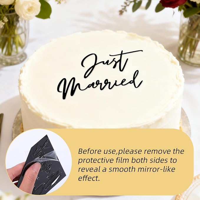Just Married Cake Topper, Wedding Cake Toppers Engaged Cakes Topper for Bridal Shower Just Married Cakes Decor Bachelorette Party Decorations Black Gold Cupcake for DIY(Black)