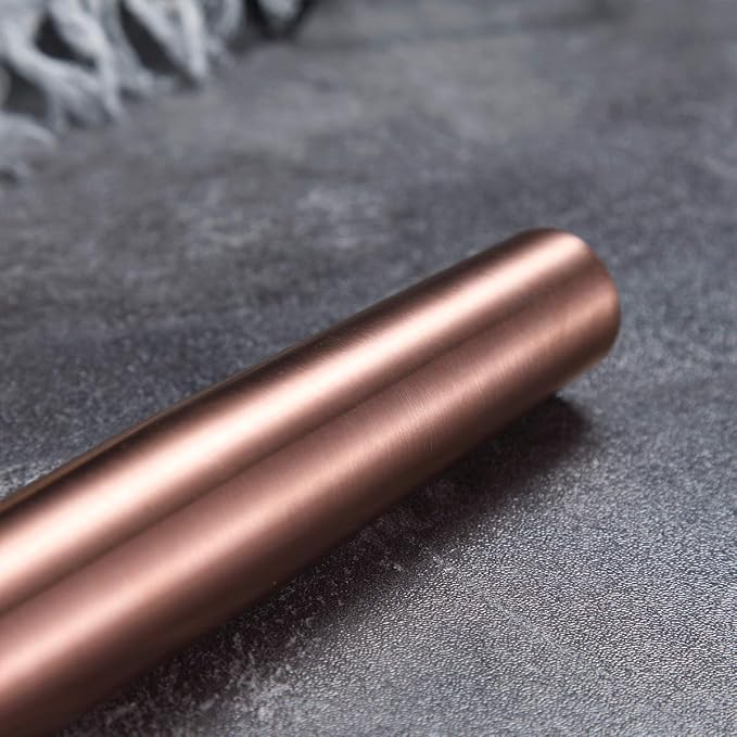 Berglander Rose Gold Rolling Pin, 16.7 Inches Stainless Steel Matte Finish With Rose Gold Titanium Plating Copper Rolling Pin For Baking, Pizza, Dough, Pie, Cookie, Gift Ideas For Bakers.