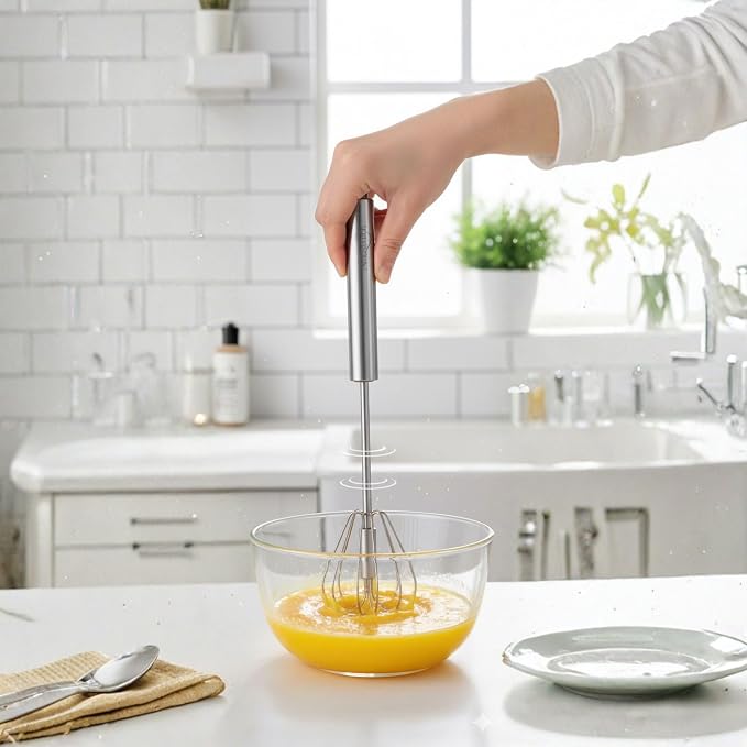 NAZANIN 3-Piece Premium Whisk Set - 304 Stainless Steel Danish Dough Whisk, Semi-Automatic Push Egg Beater, & Balloon Whisk - Professional Battery-Free Baking Tools & Bread Making Gift Set