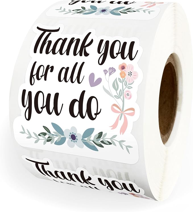 500pcs Thank You for All You Do Stickers, Appreciation Stickers for Teachers Volunteers Heathcare Employee, Packaging Envelopes Labels Roll