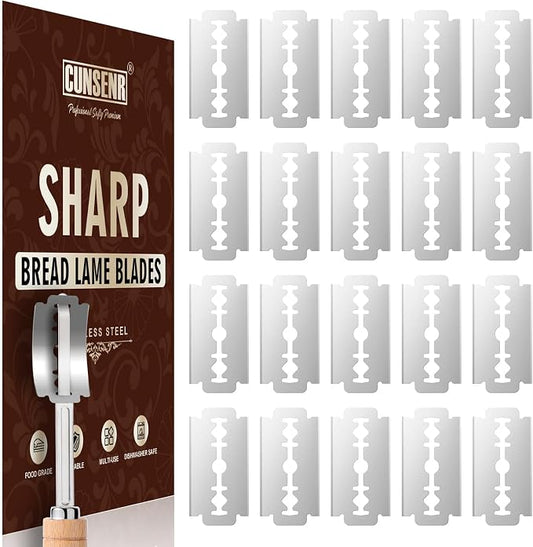 CUNSENR Bread Lame Blades Refill – Stainless Steel Scoring Blades for Perfect Bread Art, Suitable for Slicing and Scoring Sourdough, Baguettes, and More (20 Blades)