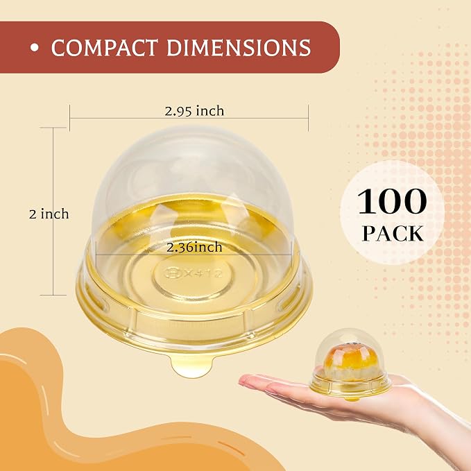NPLUX Mini Individual Cupcake Container Mini Cupcake Holder Desk Pet Containers for Chocolate Covered Cookies, Strawberry, Mooncake(100 Pack, Gold)