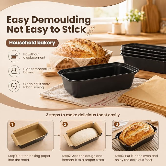 HUAKENER Loaf Pan Liners, 100Pcs Non-Stick Parchment Paper Bread Pan Liners for Baking Bread 9x5, 8.5x4.5 and 10x5 Inch Loaf Pan