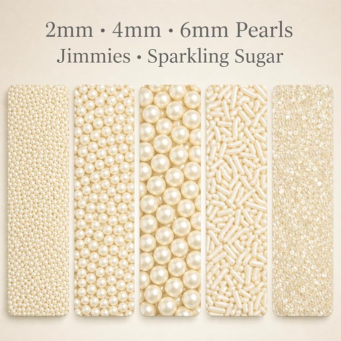 Confect Sprinkles for Christmas Cakes & Cupcakes Decoration | Birthday Sprinkles | Assorted Pack of 5 Wedding Glamour Pearls | Mix Dragees, Jimmies & Sparkling Sugar | Vegan, Gluten-Free, Soy-Free, Dairy-Free, Palm Oil-Free- 5 Oz