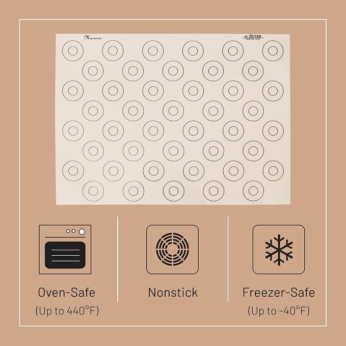 de Buyer Macaron Silicone Baking Mat - 15.75” x 11.75” - Perfect for Macarons & Cookies - Nonstick & Easy to Clean