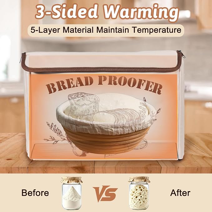 Folding Bread Proofing Box with 68-104℉ Temp Control & 12H Timer, Dough Proofer with Metal Rack, Proofing Box for Sourdough, Bread Baking, Pizza, Yogurt, Kombucha, Space-Saving & 5-Layer Fabric