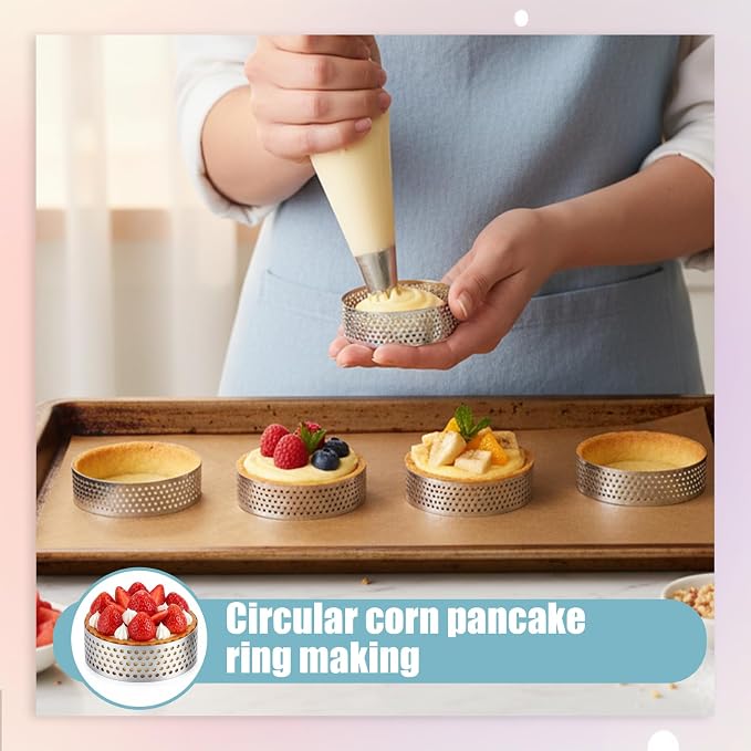 32 Pack 2 Inch Stainless Steel Tart Ring, Crumpet Rings Cake Ring Heat-Resistant Cake Mousse Rings Metal Pastry Mold for Dessert Baking Cooking Pastries